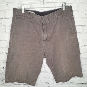 Volcom Brown Grey Skater Flat Front Cotton Board Shorts Sz 33
